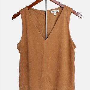 Monteau V Neck Faux Suede Brown Tank Top Womens Size L
